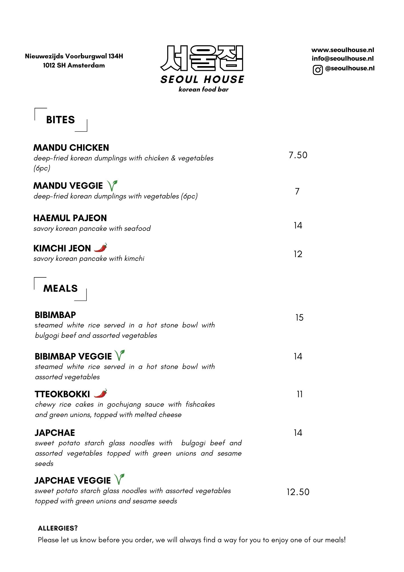 Our Menu Korean restaurant Amsterdam Center Food and drinks!